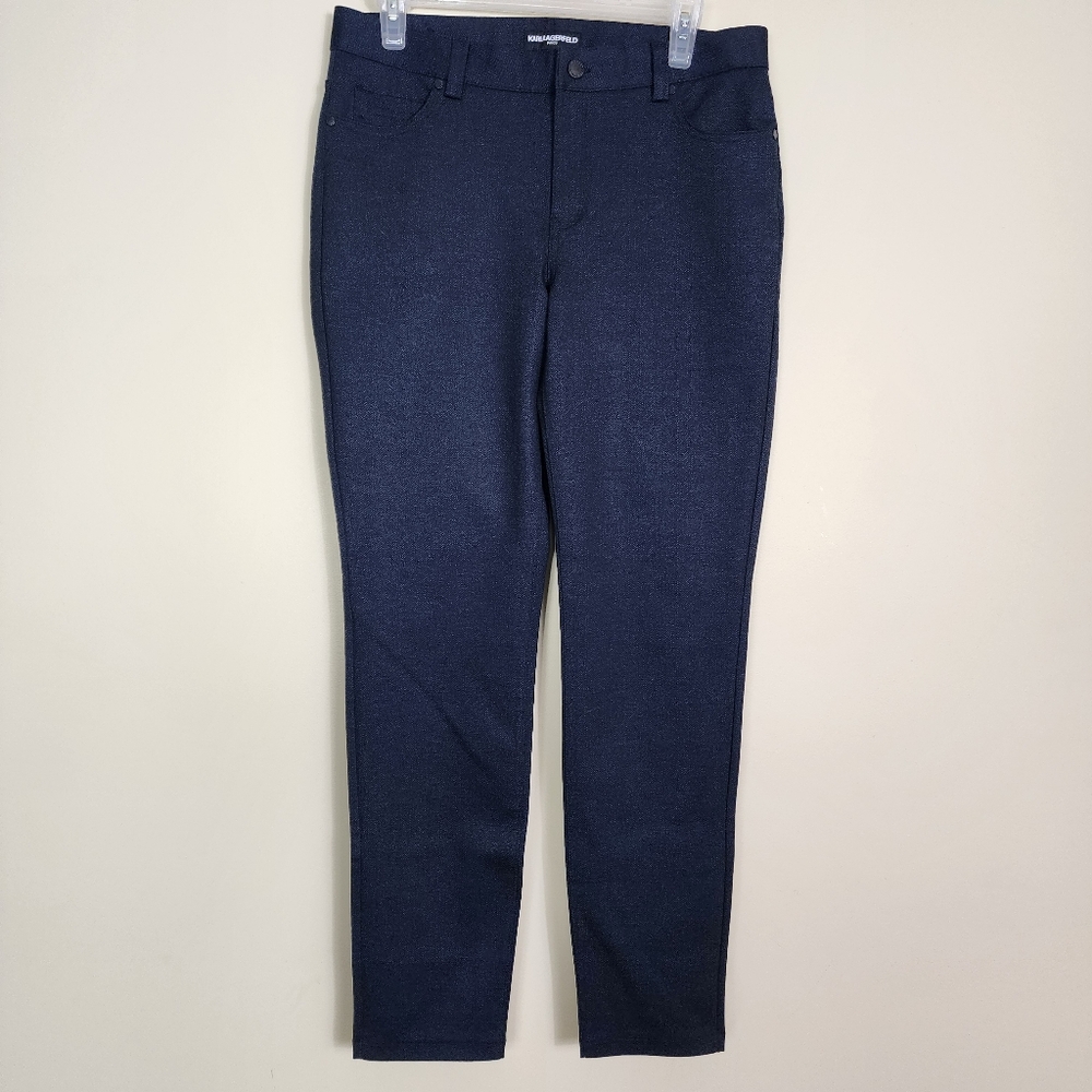 Karl Lagerfeld Navy Pants Women's Size 8 Houndstooth Pattern Stretchy